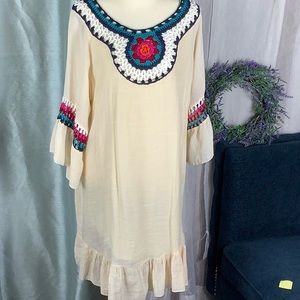 India Boutique Gauze and Crochet dress. OSFA up to size 16. Nwot